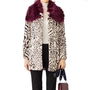 Unreal Fur faux urban jungle snow leopard plum collar jacket coat S